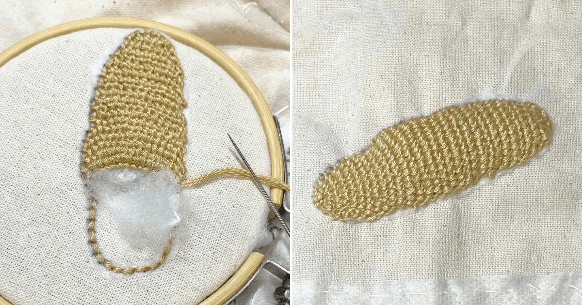 【パンの立体刺繍】刺繍の様子